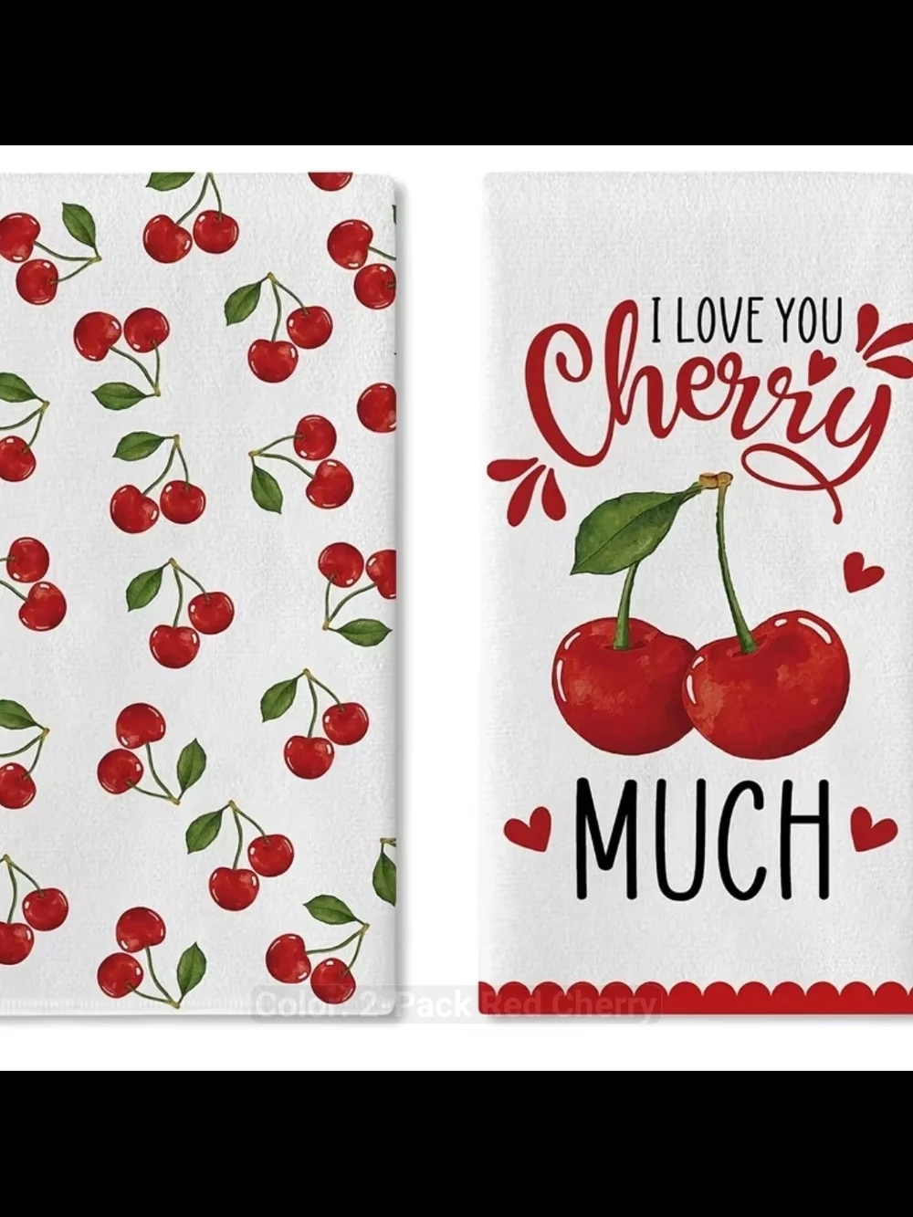 Cherry Print Kitchen Towels - Red & Green /Set Of Two